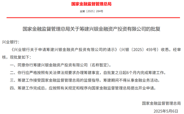 炒股配资官网查询 兴银金融资产投资有限公司获准筹建